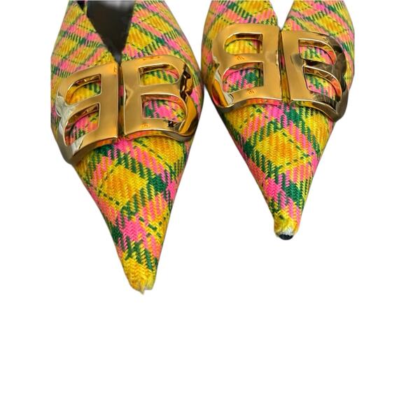 Balenciaga BB Logo Tweed Mules EU 41 US 10.5 Pointed Toe Heels Italy - Picture 9 of 10